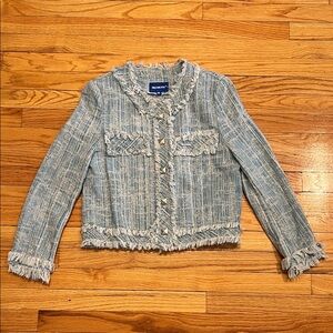 Distressed Denim Tweed/ Fringe Jacket- Classic & One of a Kind- Chanel like
